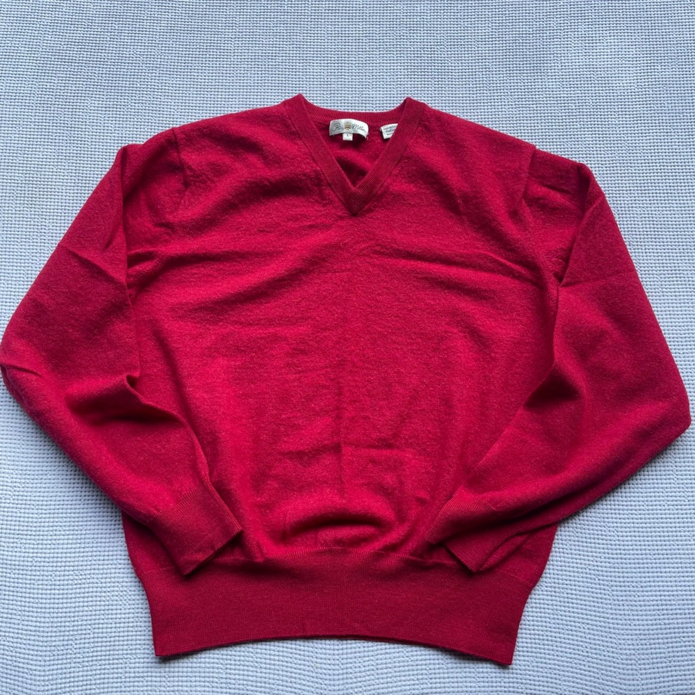 Peter Millar Red Extrafine Italian Merino Wool V-Neck Sweater Size L Fits Small